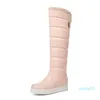 Сапоги Леди зимний снег колена высокий круглый носок Увеличенный каблук молния блестеет большой размер 34-43 белый розовый черный