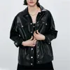 Осень Черные искусственные кожаные куртки женщины PU Biker куртка Zipper Streetwear Punk мотоцикл пальто женские меховые воле 210521