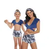 Women Biniki Flutter Sleeve Mommy Daughter Swimwear Set for Kids Children Girls Leopard Summer Family Holiday Outfit 210529