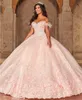 ラベンダー2021 QuinceAneraドレスオフショルダーレースアップリケ花甘い16ドレスPageant Gowns Vestidos de 15Años