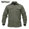 TACVASENメンズ軍事服軽量アーミーシャツクイックドライチカルシャツ夏の取り外し可能な長袖ワークハントシャツ210705