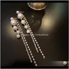 Jewelrykorean Style Pearl Dangle Earrings For Women Long Tassel Rhinestone Weddings Party Jewelry Aessories Chandelier Drop Deli7939198