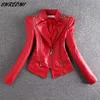 Swredmi Fashion Red Motorcycle en cuir Veste Femmes Rivet Rivet Biker Cuir Matel Plus taille S-3xl Suede Extérieur 211007