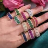 GODKI coloré carré CZ bracelet anneau ensemble pour les femmes de fête de mariage Baguette coupe zircone Dubai ensembles de bijoux de mariée BOHO 2021 H1022