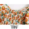 Traf vrouwen zoete mode fruit print bijgesneden blouses vintage puff mouwen terug elastische vrouwelijke shirts blusas chic tops 210415