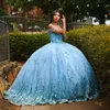 Light Sky Blue Quinceanera Dresses Off Shoulder 3D Flower Junior Girls Birthday Prom Gowns Bead Ball Gown Sweet 15 Dress 326 326