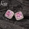 Uwin carré zircone rose boucle d'oreille Bling Micro pavé cubique Zircon mode bijoux cadeau 2106161173926