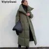 Yiyiyounigulisty grube grube długie parki kobiety solidne rękaw przyciski kieszenie kurtka kobieta casual prosty płaszcz zimowy dama 211008