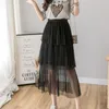 Wiosna Kobiety Dot Medium Sweet Ruffles Siatka Skirt Casual Kobiet Wysoka Talia Tulles Ins Plisowane Spódnice 210430