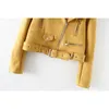 Sonbahar Kadın Süet Deri Ceket İnce Kısa Tasarım Faux Sarı Punk Dış Giyim Coat 210430