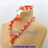 Earrings & Necklace Pink African Coral Beaded Bracelet Jewelry Set Nigerian Wedding Beads CJ270