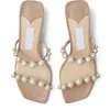 Design luxueux Amara femmes sandale perle sangle pantoufles talons épais mule bout carré dame été pompes robe fête mariage EU35-43.Box
