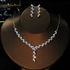 Conjuntos de jóias finas para mulheres prata simples nupcial casamento cúbico zircônia colares pingentes cair brincos acessórios de noivado