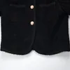 [DEAT] O-Ausschnitt Kragen Langarm Solid Black Short Slim Tweed Anzugjacke Frauen Mall Goth Korea Fashion Frühling GX718 210428