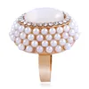 European fashion rhinestone ring open adjustable pearl cat eye rings