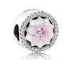 20 sztuk Pasuje Pandora 925 Sterling Silver Bransoletka Różowy Emalia Magnolia Kryształ Dangle Koraliki Charms Dla Europejskiej Węża Urok Łańcucha Moda DIY Biżuteria Kobiety