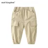 Mudkingdom Toddler Boys Cargo Pants Casual Fashion solide taille élastique pour enfants 210615