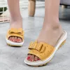 Women Summer Sandals shoes Leather Slip on Wedge Sandals Ladies Sweet butterfly knot Slippers Cut out Breathable Slides