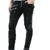 Jeans pour hommes taille basse déchiré plusieurs fermetures à glissière décontracté serré noir crayon denim pantalon vintage gothique punk style pantalon 211108