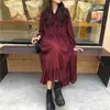 Kadınlar Dantel-Up Uzun Kollu Kadın A-Line Vintage Gevşek Elbise Polka Dots Baskı Şifon Vestidos Femme Sonbahar 10860 210518