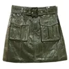 Saias Estilo Safari Faux Leather Skirt Mulheres Cintura Alta Outono Inverno Packag Hip A-Line Pu