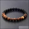 Bangle Bracelets Jewelry Men Bracelet Handmade Wooden Beads Natural Lava Stone Prayer Yoga Homme Elastic Touch Women Poison Drop Delivery 20