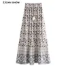 Bohemia Paisley Floral Print Long Skirt Spliced Ruched Ruffle Hem Hippie Women Tassel Tie Bow Swing Skirts Holiday Beach 210429