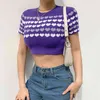 Kawaii Serce Drukuj Y2K Knit Koszulki Dla Dziewczyn Z Krótkim Rękawem Kobiet Summer O-Neck Slim Crop Top Stretch Soft Tee Koszula 210415