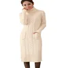 Kadın Ince Beyaz Elbise Sonbahar Kış Uzun Kollu Kazak Balıkçı Yaka Örme Bodycon Temel Casual Giyim Vestidos 210525