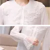 Ruffles Kadınlar Uzun Kollu Sonbahar Bayan Tops Ve Bluzlar Hırka Casual Beyaz Şifon Gömlek Blusas 10341 210417