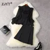 Elegant Designers Spring Women 2 Piece Outfits Fashion Long Sleeve Ruffles Lace Patchwork Blouse and Skirt Suit Sets 210601