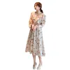 Femmes robe en mousseline de soie Vintage imprimé floral à manches longues élégante a-ligne taille élastique femme Boho robes printemps été 210423