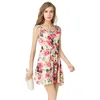 Sleeveless Floral Print Chiffon Summer Dresses O-neck Lady Tank Sundress Elegant Vestido De Festa High Waist Aline Pleated Dress 210507