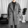 HYBSKR Höst Vinter Män Woolen Overcoat Koreansk stil Solid Färg Lång Tjocken Jackor Mode Man Casual Windbreaker 211122