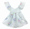 Atacado Verão Páscoa Meninas Vestidos Estilo Boêmio Backless Ruffle Floral Algodão Férias Sundress Crianças Roupas 1-6Y E7125 210610