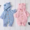 Vinter baby rompers tecknad björn stickade pojkar jumpsuits långärmad toddler tjej hooded tröja barn kläder 4 färger 30pcs dw4479