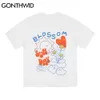 Tees Gömlek Harajuku Graffiti Karikatür Çiçekler Kısa Kollu Tişörtleri Hip Hop Rahat Streetwear T-Shirt Pamuk Gevşek Tops 210602