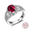 Moda ovale rosso gemma pietra zircone cubico anello solido 925 anelli di fidanzamento in argento sterling per le donne regalo J-340