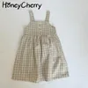 plaid girls summer casual cotton princess sling pocket dress flower girl dresses kids clothes 210515