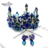 HIMSTORY Brides Oversize Blue Baroque Royal Tiaras Crown Headpiece Retro Green Tiara Hairbands Wedding Hair Jewelry 211019