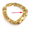 Italian Figaro Link Hip Hop Bracelet 8.5inch 12mm Thick Real Stamp 24K Yellow G/F Gold Bangle Fine Solid Wrist Chain