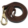 Heavy Duty Handmade Leather Dog Leash Lead Dark Brown Black With Gold Hook for Walking Training All Dog Breeds 4 Sizes 210729