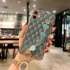 Lambskin 6D Electroplated Lattice Camera Lens Protection TPU Falls with Heart Strap for iPhone 13 12 11 Pro Max XR XS X 8 Plus Samsung S21 S22 Ultra A12 A32 A42 A52 A72 A02S