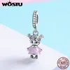 WOSTU 925 Sterling Silber Schöne Kleine Mädchen Anhänger Charme fit Perlen Armband Halskette DIY Schmuck Tochter Geschenk FIC543