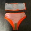 Bikini Strapless Swimwear Mulheres Sólida 6 Cor Push Up Bandeau Top Plus Size Bottom Bikini Bathing Terno Biquini 210629