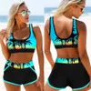 Wikonfly High Waist Bikini Zestaw Z Szorty Swimsuit Kobiety Wyściełane Kwiatowy Sport Swim Push Up Crop Top Swimwear Kostium kąpielowy 210712