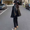 Giacca da donna in pelle nera casual Giacca da motociclista allentata sottile coreana Moda donna primavera Streetwear Capispalla da motociclista da donna 211112