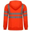 Men Stripe Patchwork Hooded Sweatshirt Zip Jumper Tops Railway Work Jacket Outwear Reflective Tape Safety Security Work Coat 211013