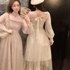 Long Fairy Dress Elegant Sequin Sleeve Maxi Klänningar Sommardesigner Koreanska Lady Bröllopsfestkläder 210604