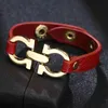 Kirykle 2022 Women Bracelet Female Design Red Black Brown Pu Leather Gold Alloy Geometric Buckle Bracelets for Jewelry